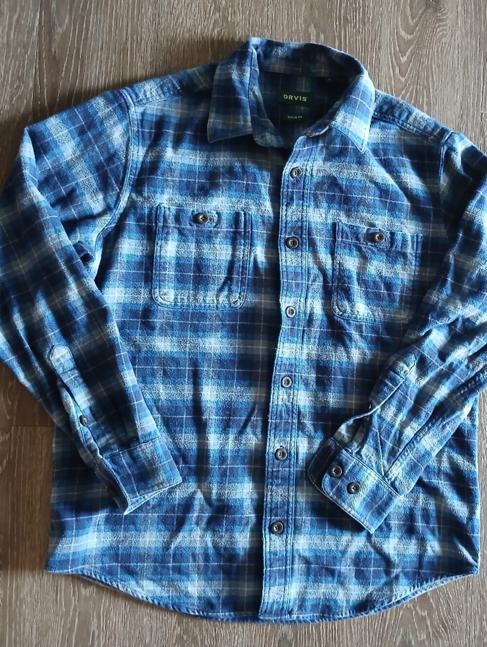 Orvis Womens Blue Plaid Button-Down Flannel Shirt
